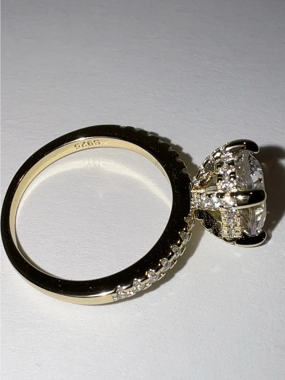 925 Sterling Silver 14Gold Plated Solitaire Halo Engagement CZ Ring -Jewelry-7